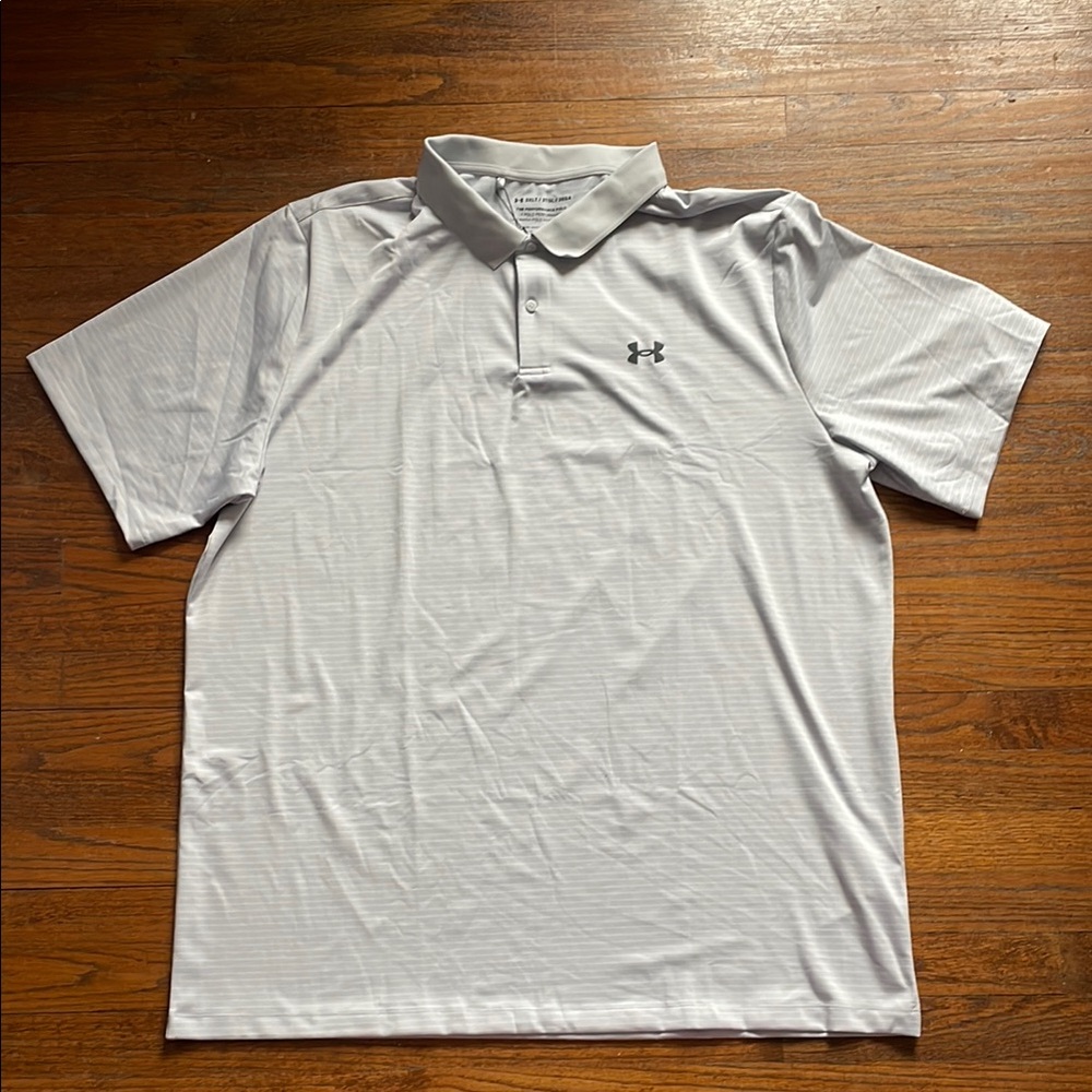 Under Armour Men's Gray and White Striped Polo NWT
